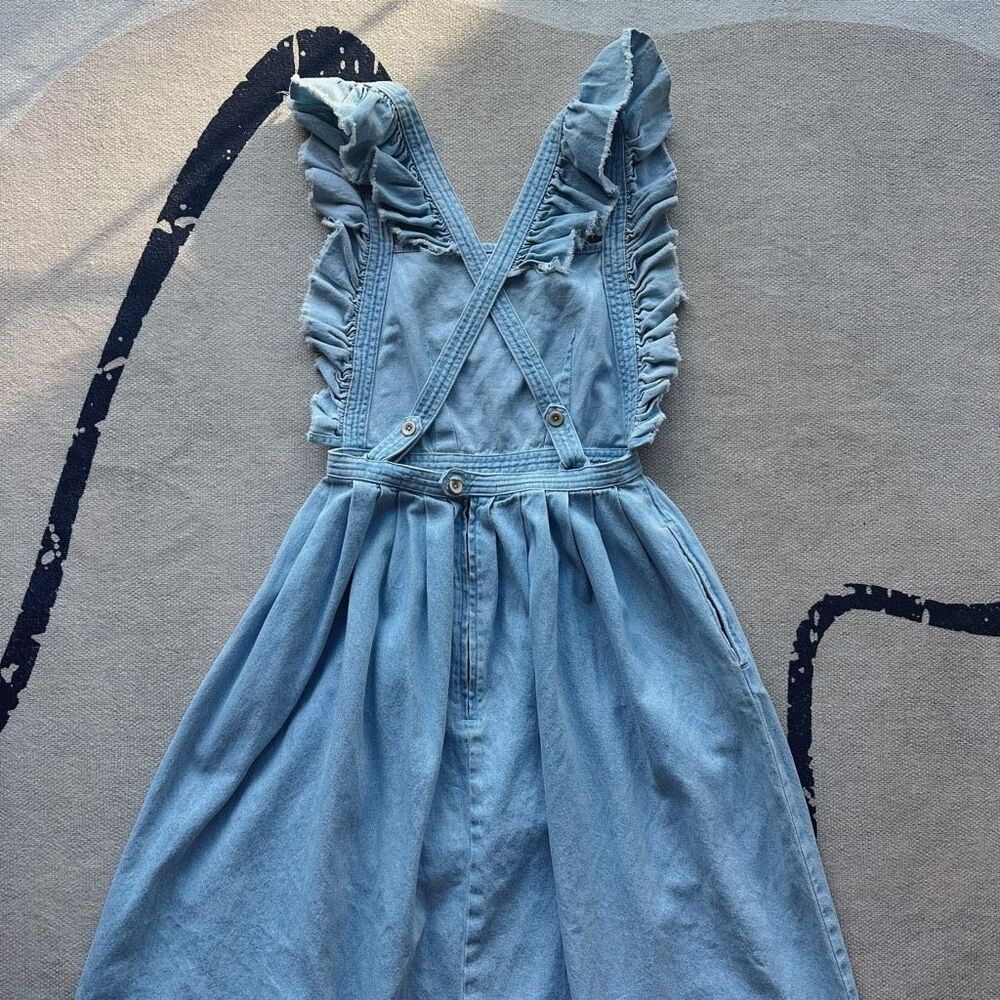 Ulla Johnson SP16 RTW Ruffle Details Denim Back Cutout Midi Dress Size XS/S - Picture 5 of 7